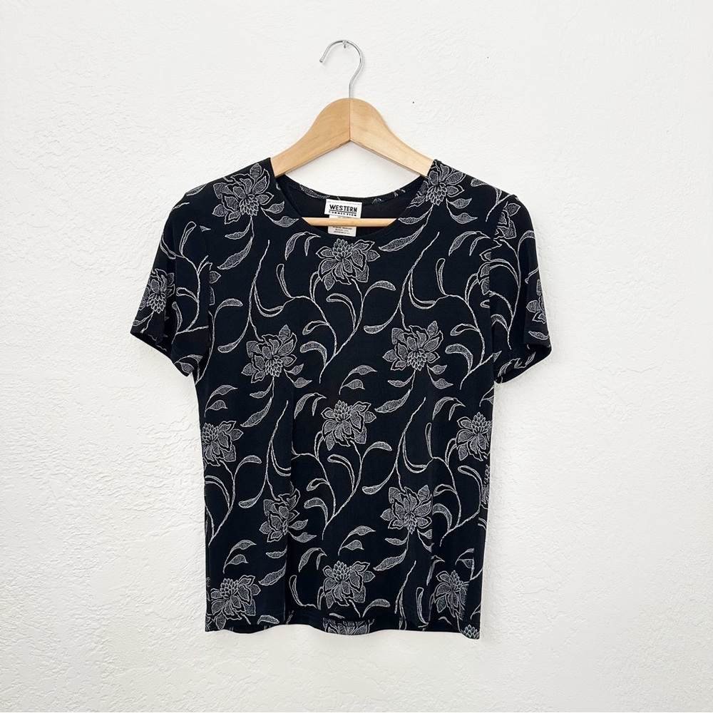 Vintage 90s Y2K Western Connection Black White Slinky Baby Tee T Shirt Top